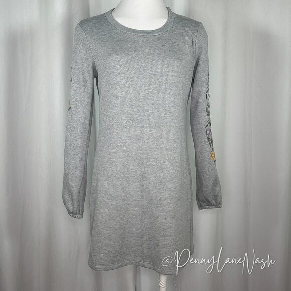 Ayla Dresses & Skirts - Ayla Embroidered Sleeve Terry Sweatshirt Dress Grey